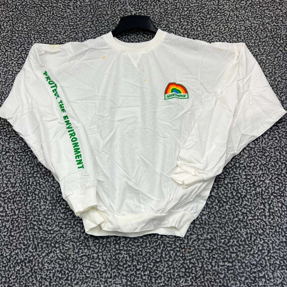Vintage Greenpeace Rainbow Shirt Men S-M White Todd Long Sleeve New with Defect